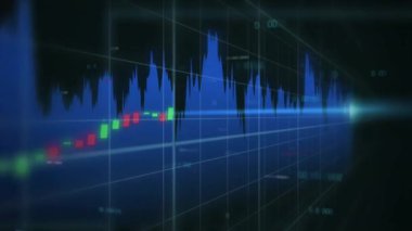 Veri işleme ve siyah arkaplan diyagramlarının animasyonu. Teknoloji, iş ve dijital arayüz kavramı dijital olarak oluşturulmuş video.