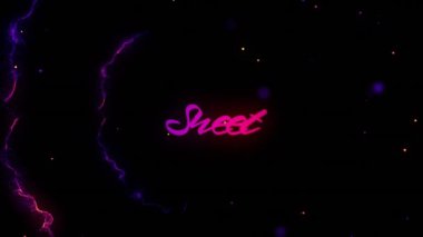 Siyah arkaplanda hareket eden tatlı metin ve mavi ve kırmızı şekillerin animasyonu. Teknoloji ve dijital arayüz kavramı dijital olarak oluşturuldu.