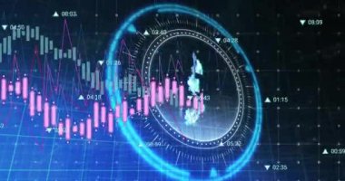 Pound sembollü tarama kapsamındaki veri işleme ve diyagramların animasyonu. Teknoloji, iş ve dijital arayüz kavramı dijital olarak oluşturulmuş video.