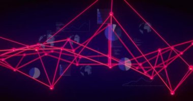 Veri işleme ve diyagramlar üzerindeki pembe bağlantıların animasyonu. Teknoloji ve dijital arayüz kavramı dijital olarak oluşturuldu.