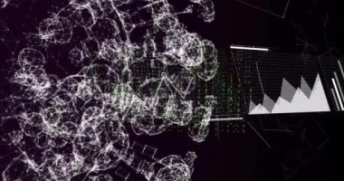 Şekiller üzerinde veri işleme ve diyagramların animasyonu. Teknoloji, iş ve dijital arayüz kavramı dijital olarak oluşturulmuş video.