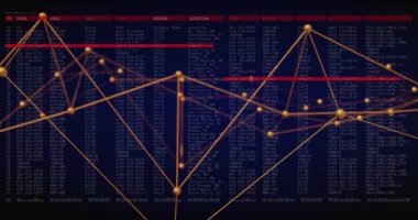 Dijital veri işleme ve karanlık arkaplan üzerindeki bağlantıların animasyonu. Dijital olarak oluşturulmuş küresel bağlantılar, hesaplama ve veri işleme kavramı.
