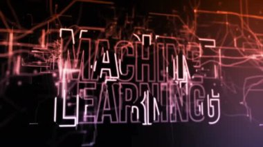 Makine öğrenme ve siyah arkaplan üzerindeki bağlantıların animasyonu. Teknoloji, iş ve dijital arayüz kavramı dijital olarak oluşturulmuş video.