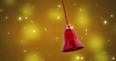 Kırmızı çanın turuncu arka plandaki ışık noktalarının üzerindeki animasyonu. Noel, gelenek ve kutlama konsepti dijital olarak oluşturuldu.