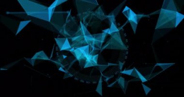 Dönen kapsam üzerinden bağlantı ağının animasyonu. Dijital olarak oluşturulmuş küresel bağlantılar, hesaplama ve veri işleme kavramı.