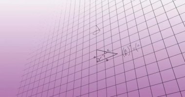 Pembe arka plandaki matematiksel denklemlerin animasyonu. Teknoloji, iş ve dijital arayüz kavramı dijital olarak oluşturulmuş video.