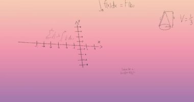 Pembe arka planda matematiksel denklemlerin animasyonu. Teknoloji, iş ve dijital arayüz kavramı dijital olarak oluşturulmuş video.