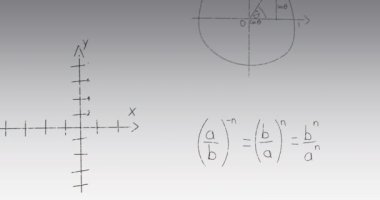 Gri arkaplandaki matematiksel denklemlerin animasyonu. Teknoloji, iş ve dijital arayüz kavramı dijital olarak oluşturulmuş video.
