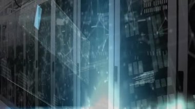 Soyut teknolojik arkaplan üzerinden dijital veri ve grafiklerin canlandırılması. Teknoloji, animasyon, analitik, fütüristik, görselleştirme, bilgi