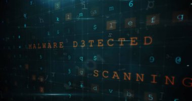 Siber saldırı metni görüntüsü, asma kilit üzerinde veri işleme. Çevrimiçi güvenlik, hesaplama, bağlantılar, ağlar ve dijital arayüz kavramı dijital olarak oluşturuldu.