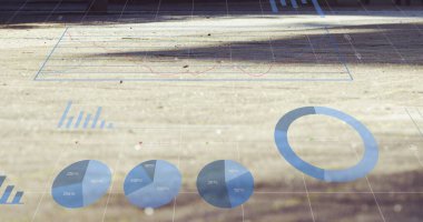 Tuğla zemin üzerinde modern neon ekvatorun üzerinde veri işleme görüntüsü. Dijital arayüz teknolojisi ve iletişim konsepti dijital olarak oluşturuldu.