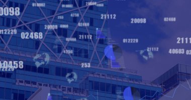 Manzara üzerinde veri işleme resmi. Küresel iş bağlantıları ve dijital arayüz konseptini dijital olarak oluşturur.