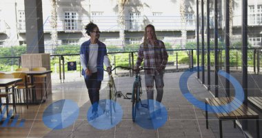 Şehir manzarası üzerinde veri işleme resmi. Küresel bağlantılar, veri işleme ve dijital arayüz konsepti dijital olarak oluşturulmuş resim.