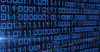 Siyah arkaplan üzerinde grafikler ve ikili kodlar. Küresel finans, ekonomi, veri işleme, ağ ve teknoloji konsepti dijital olarak oluşturulmuş görüntü.