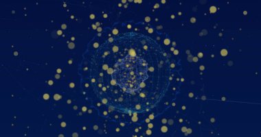 İkili kodlama üzerindeki simgelerle bağlantı ağına sahip dünya görüntüsü. Çevrimiçi satış alışverişi ve bağlantılar konsepti dijital olarak oluşturuldu.