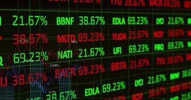 Bu borsa veri bileşimi kırmızı ve yeşil renk düzenine sahiptir. Veriler bir ızgaranın üzerinde işliyor. Arayüz alfa kanalında.. 