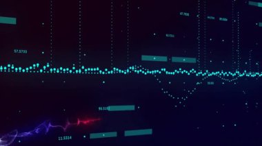Soyut koyu arkaplan üzerinde veri noktaları ve sayısal değerler animasyonu. dijital, teknoloji, sayılar, fütüristik