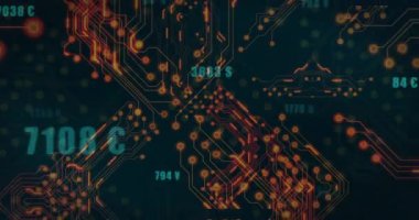 Devre panosu ve para birimi sembolleri finansal veri görselleştirmesi üzerine animasyon. Finans, teknoloji, ekonomi, dijital