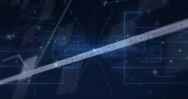 Koyu mavi arkaplan üzerinde matematiksel denklemler ve veri canlandırma animasyonu. Matematik, teknoloji, soyut, kavram, fütüristik