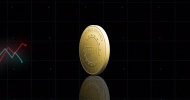 İçinde NFT metin ve CRYPTO CURRENCY animasyonu olan altın sikke. Kripto para birimi, engelleme zinciri, dijital, fintech, yatırım, sanal