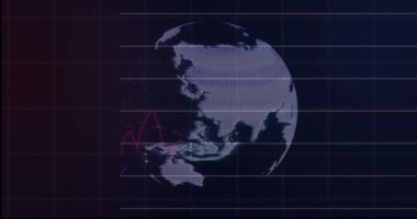 Değişen grafiklerle Dünya üzerinde küresel finansal veri animasyonu. Finans, ekonomi, analitik, teknoloji, dünya
