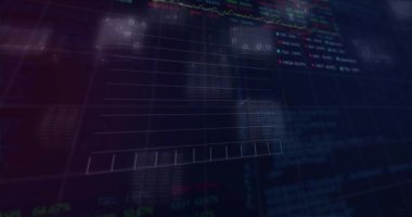 Borsa verileri ve finans grafikleri geceleri şehir manzarası üzerinde. Finans, ekonomi, yatırım, dijital, analitik, kentsel