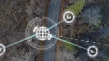 Yol manzarası üzerinden bağlantı ve veri işleme animasyonu ağı. Teknoloji, bağlantı, ağ, iletişim, siber, fütürist