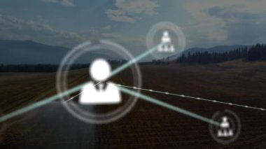 Kırsal alanda bağlantılar ve veri işleme animasyonu ağı. Teknoloji, ağ, bağlantı, dijital, iletişim