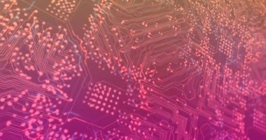 Devre kartında parlayan yollar ve düğümler, teknoloji animasyonu. elektronik, dijital, ağ