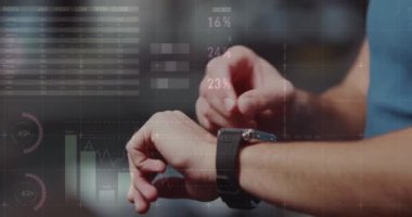 Grafikler üzerinden veri canlandırma animasyonu ve yüzdelerle dünya haritası. Analizler, bilgi, istatistik, küresel, eğilimler, sunum