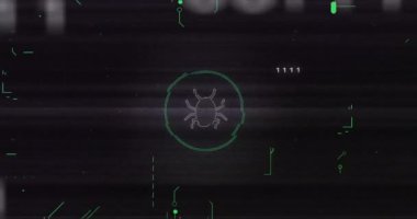 Hata simgesi ve ikili kod koyu arkaplan üzerinde canlandırılıyor. Teknoloji, animasyon, kodlama, siber güvenlik, dijital, arıza