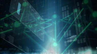 Bilimsel veriler işleniyor, yeşil moleküler yapı ve ikili kodlama üzerinde animasyon yapılıyor. Bilim, veri analizi, teknoloji, dijital, biyoloji