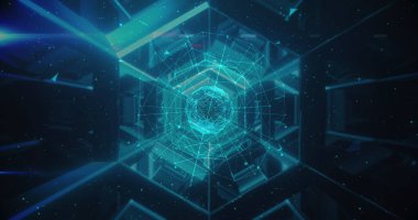 Dünya üzerindeki simgelerle olan bağlantı ağlarının görüntüsü. Dijital arayüz ve teknoloji konsepti dijital ortamda oluşturuldu.