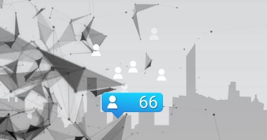 Gri dijital şehir manzarası üzerindeki arayüz ve bağlantı ağının görüntüsü. modern tasarım, teknoloji, ağ, fütüristik, iletişim.