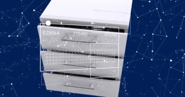 Sayılar ve ikili kodlu dolaplar üzerinde dijital veri işleme animasyonu. Teknoloji, bilgi