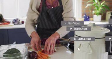 Mutfakta sebze doğramak, sosyal medya bilgilendirme animasyonu olan biri. Aşçılık, aşçılık, teknoloji, dijital, gıda hazırlama, yaşam tarzı