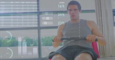 İş analizleri ve görselleştirme animasyonu ofiste çalışan insanlar üzerinde. takım çalışması, işyeri, teknoloji, bilgi grafikleri