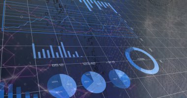 Izgara üzerinde istatistik ve veri işleme resmi. küresel finansman, iş ve veri işleme kavramı dijital olarak oluşturulmuş görüntü.