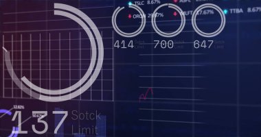 Mor gradyan arkaplana karşı istatistiksel ve borsa veri işleme resmi. Küresel ekonomi ve iş veri teknolojisi kavramı