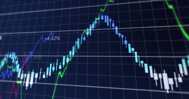 Mavi arkaplan üzerinden finansal veri işleme resmi. Küresel finans ve iş teknolojisi kavramı