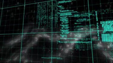 Siyah arkaplanda veri işleme animasyonu. Dijital olarak oluşturulmuş küresel bağlantılar, bilgisayar ve dijital arayüz kavramı.