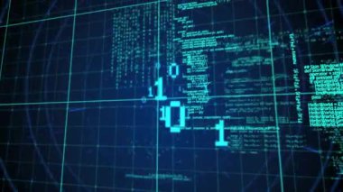 Siyah arkaplanda veri işleme animasyonu. Dijital olarak oluşturulmuş küresel bağlantılar, bilgisayar ve dijital arayüz kavramı.