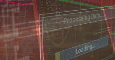 Güvenlik kilidi simgesine karşı veri işleme arayüzünün görüntüsü. Siber güvenlik ve iş arayüzü teknolojisi kavramı