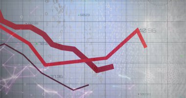 Izgara üzerinde istatistik ve veri işleme ile kırmızı çizgilerin resmi. küresel iş, dijital arayüz ve teknoloji konsepti dijital olarak oluşturulmuş görüntü.