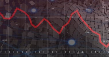 Izgara ve veri işleme üzerinde kırmızı çizgi resmi. küresel finansman, iş ve veri işleme kavramı dijital olarak oluşturulmuş görüntü.
