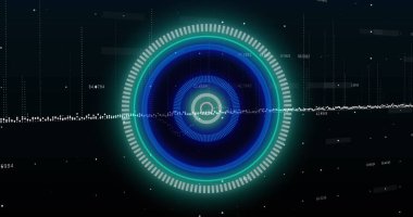 Siyah arkaplan üzerindeki veri işleme alanının görüntüsü. Küresel teknoloji, bilgisayar ve dijital arayüz kavramı dijital olarak oluşturulmuş görüntü.