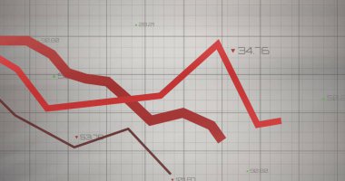 Izgara ve veri işleme üzerinde kırmızı çizgilerin resmi. küresel finansman, iş ve veri işleme kavramı dijital olarak oluşturulmuş görüntü.