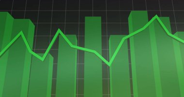 İstatistik ve veri işleme üzerinde yeşil çizgi resmi. küresel finansman, iş ve veri işleme kavramı dijital olarak oluşturulmuş görüntü.