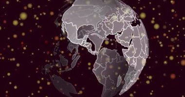 Siyah arkaplan üzerinde kırmızı noktalar ve küre animasyonu. Teknoloji, iş ve dijital arayüz kavramı dijital olarak oluşturulmuş video.