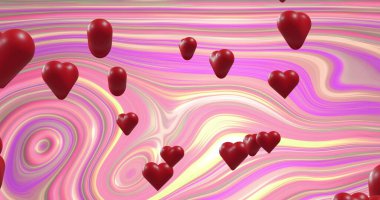 Image of red hearts over multi coloured striped background. Valentine's day, love and romance concept digitally generated image. clipart